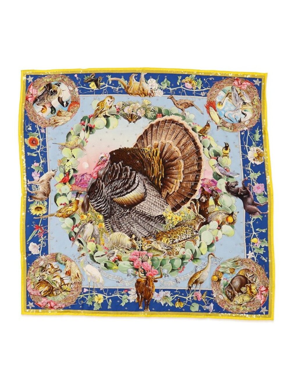 Hermes Scarf Carre 90 Creasing Faune Et Flore du Texas Silk